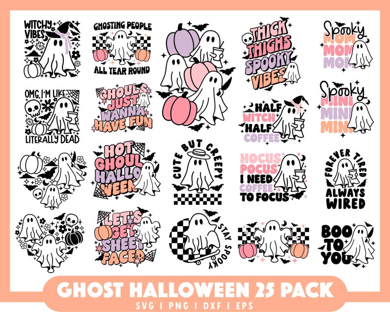 Halloween Ghost SVG Bundle, cute ghost svg file, ghost pumpkin svg, Retro Halloween SVG, Ghouls svg, Halloween shirt svg, Trendy Halloween image 1
