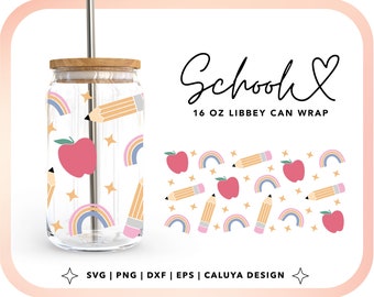 16oz School Teacher Libbey Can Wrap SVG | Back To School SVG | Teacher Appreciation Glass Can Wrap svg | School Cup Sublimation png design