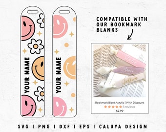 Bookmark Template SVG | Bookmark SVG | Groovy Smiley Face SVG | Hippie svg | Back To School svg | School Gift svg | Cricut, Cameo Silhouette