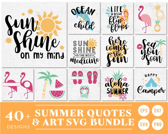 Summer Quotes SVG Cut File Bundle Deal | Cut File for Cricut & Cameo Silhouette | Summer DXF Cut File | Flamingo, Summer Clipart Printable