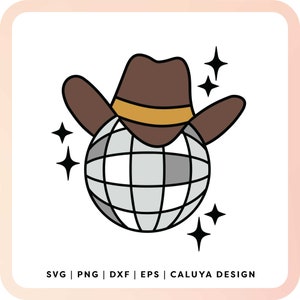 Cowboy Hat Mirror Ball SVG | Retro Disco Ball SVG, Cowboy Hat SVG, Howdy Cowboy svg, Retro Cowgirl svg, Groovy Western Sublimation Design