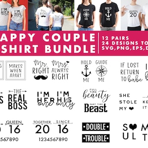 Glückliches Paar T-shirt machen SVG Schnitt Datei Bundle Angebot | Cut Datei für Cricut & Cameo Silhouette | Zitat DXF Schnitt-Datei | Datei des Passenden T-Shirts