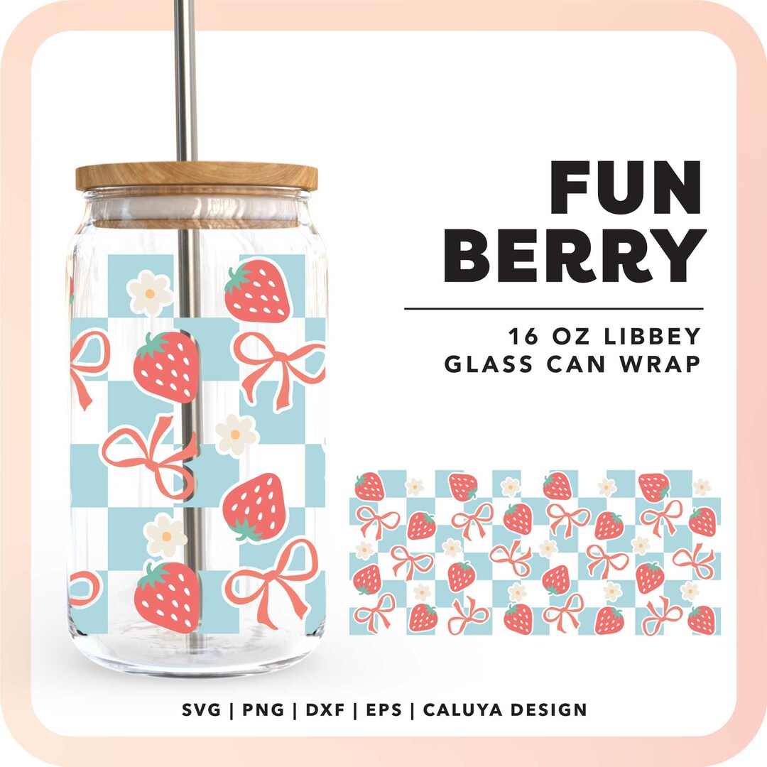 Checkered Strawberry SVG | 16oz Libbey Can Glass Cup Wrap SVG ...