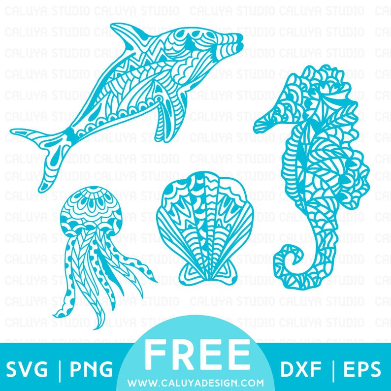 Download FREE SVG & PNG Link Zentangle Sea Animals Cut Files svg | Etsy