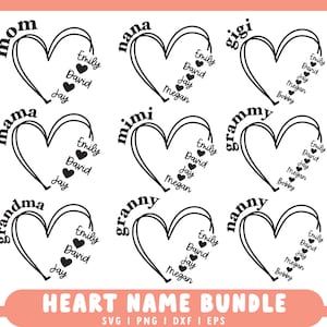 Custom Heart Grandkid Name Svg, Personalized Mama Svg, Mother Svg Bundle, Grammy, Mimi, Svg Bundle, Grandma Shirt Svg, mothers day gift svg