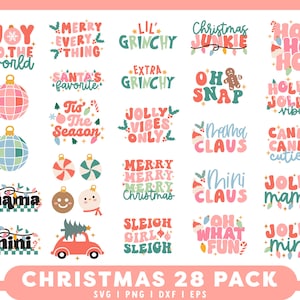 28 Retro Christmas SVG Bundle for t-Shirt Making | Groovy Trendy Christmas SVG, Jolly Mama SVG, Jolly Mini svg, Groovy Christmas sublimation