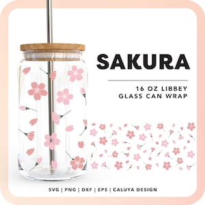 16oz Glass Can SVG Cut File | Cherry Blossom Glass Can Cup Wrap SVG | Spring Flower Cup Wrap Sublimation png | Floral Cup Digital Download