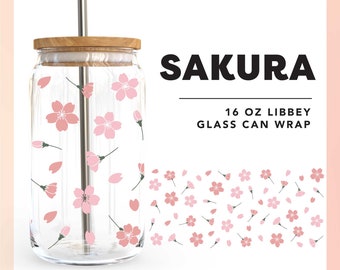 16oz Glass Can SVG Cut File | Cherry Blossom Glass Can Cup Wrap SVG | Spring Flower Cup Wrap Sublimation png | Floral Cup Digital Download