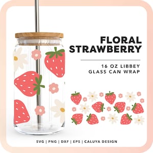 16oz Libbey Can Wrap SVG | Retro Strawberry SVG | Glass Can Wrap SVG | Retro Flower svg | Trendy svg | Fruit svg Cricut, Cameo Silhouette
