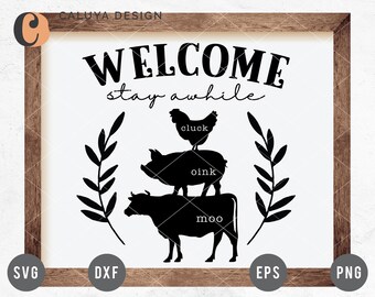 Farm Animals SVG | Cow SVG | Pig SVG | Chicken svg | Hen svg | Welcome Sign svg | Kitchen sign svg | Porch Sign svg Cricut, Cameo Silhouette