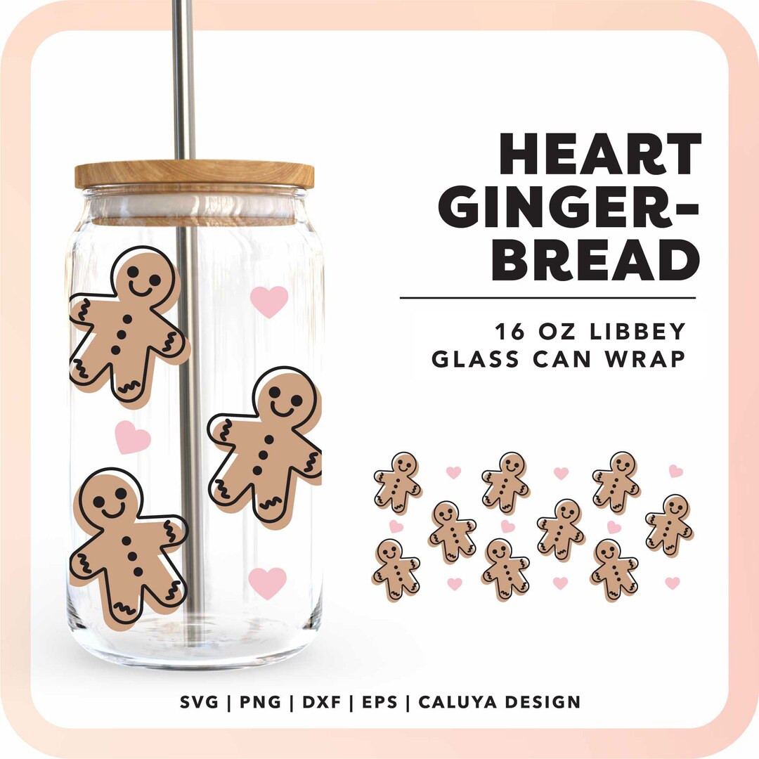 16oz Heart Gingerbread Man Libbey Can Wrap SVG | Cute Christmas Beer ...