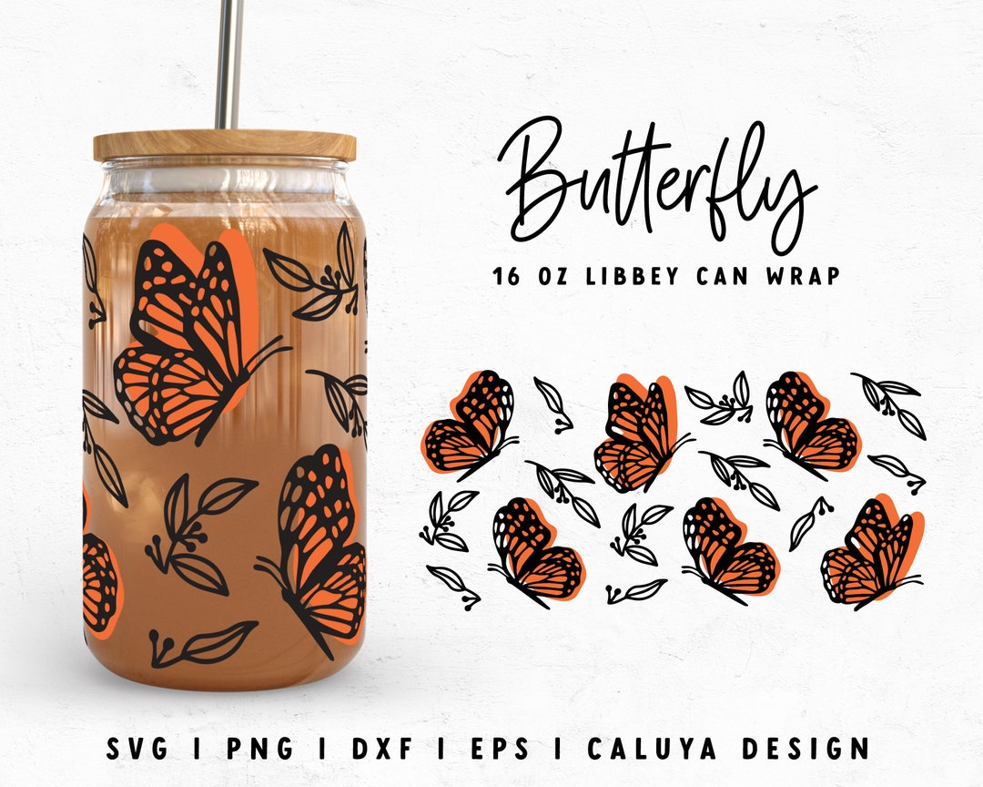16oz Libbey Can Wrap SVG | Boho Butterfly SVG | Botanical Glass Can ...