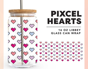 16oz Libbey Can Wrap SVG | Pixel Hearts SVG | Gamer Glass Can Wrap SVG | Cute Hearts svg | Trendy Girl svg | Beer Glass Can Wrap Sublimation