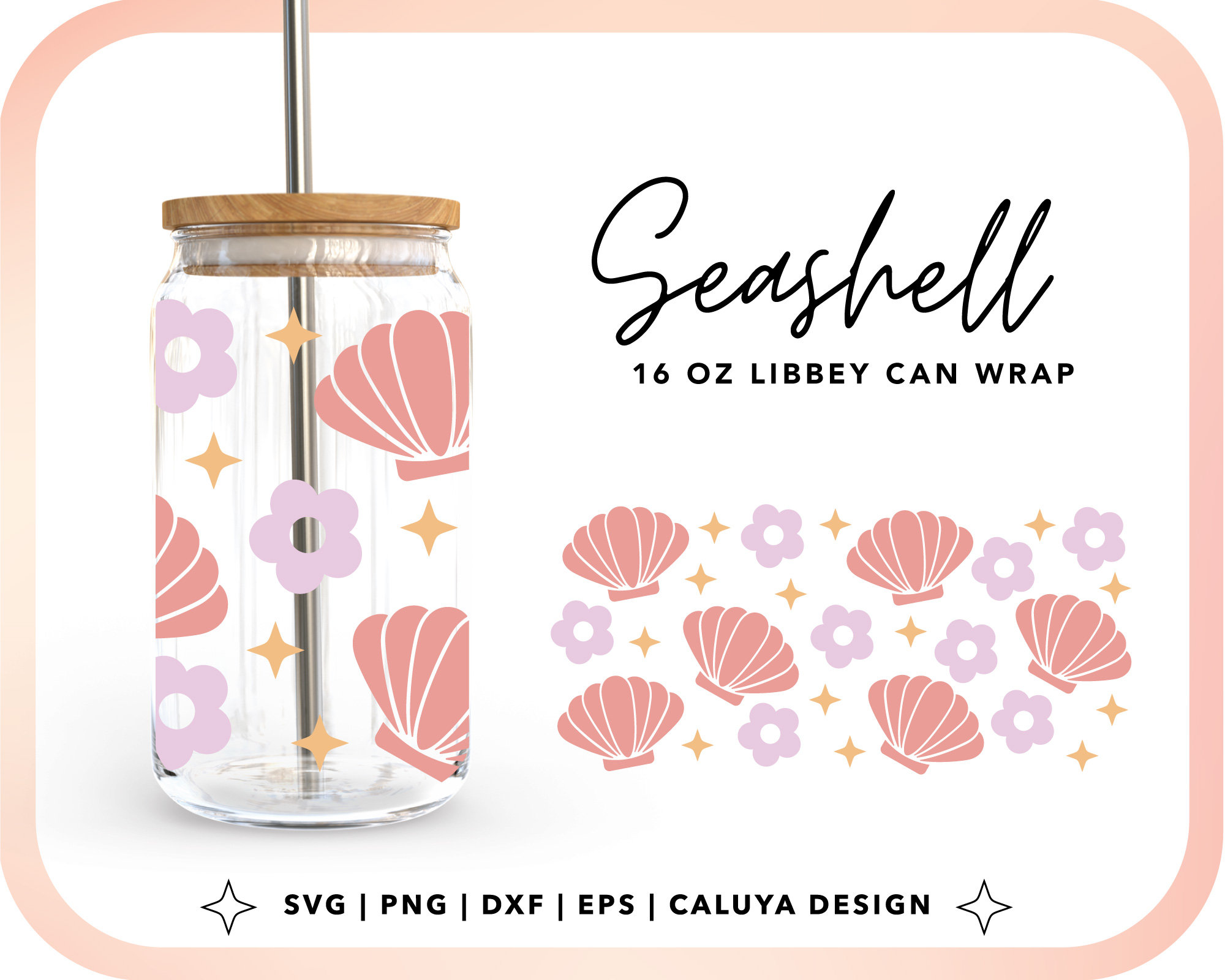Summer Libbey Can Wrap SVG | Seashell SVG | Glass Can Wrap SVG | 16oz ...