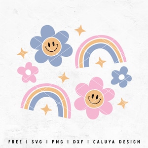 Retro Smiley Face SVG | Flower Smiley Face SVG | Retro Rainbow SVG | Cricut svg set | Groovy Kids svg Groovy Flower Cricut, Cameo Silhouette