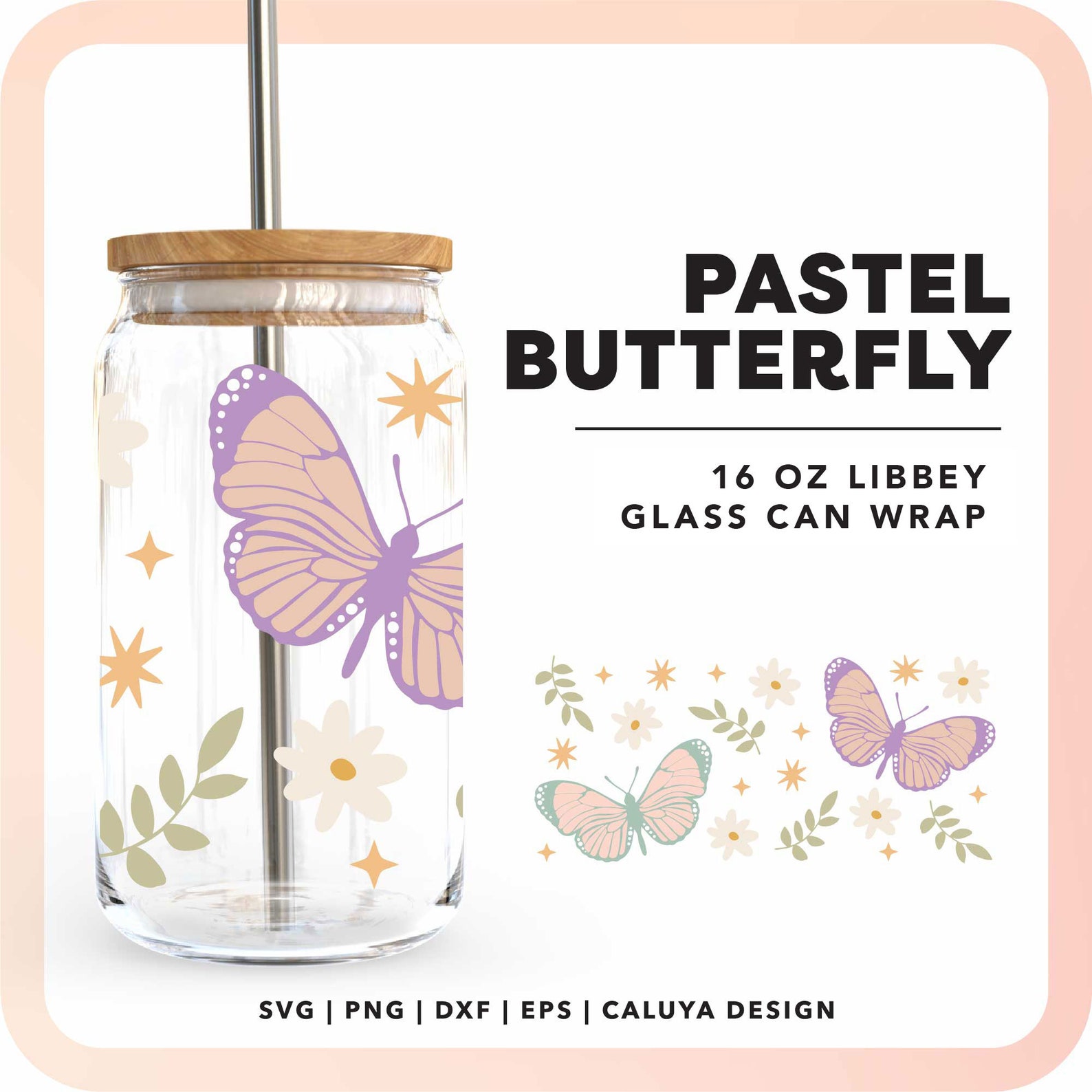 16oz Butterfly Libbey Can Wrap SVG | Botanical Beer Glass Can Full Wrap ...