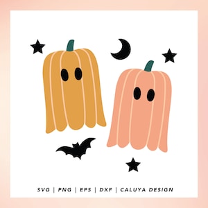 Cute Halloween SVG | Cute Ghost SVG | Halloween Pumpkin SVG | Retro Halloween svg | Cute Pumpkin svg | Free svg for Cricut, Cameo Silhouette image 1