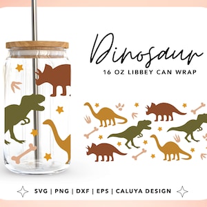Dinosaur Libbey peut envelopper SVG | Le verre de dinosaure peut envelopper SVG | Le verre de 116 oz peut envelopper le svg pour les garçons | le verre peut envelopper les enfants svg, T-rex Glass Can