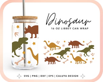 Dinosaur libbey can wrap SVG | Dinosaur Glass Can Wrap SVG | 116oz glass can wrap svg for boys | glass can wrap svg kids, T-rex Glass Can