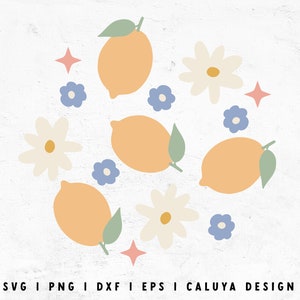 Lemon SVG | Retro Lemon SVG | Spring Flower SVG | Lemon Flower svg | Lemonade svg | Lemon clipart png | Citrus svg Cricut, Cameo Silhouette