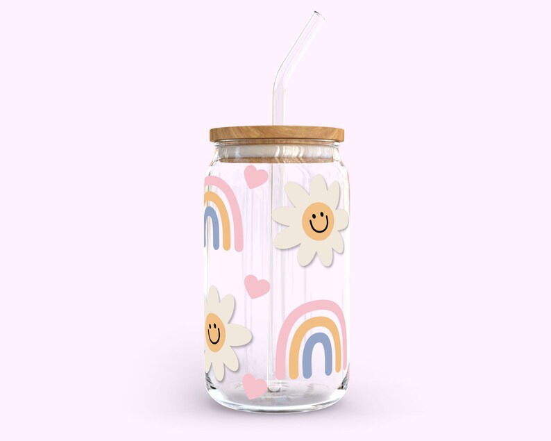 16oz Groovy Smiley Face SVG | Retro Rainbow Beer Can Glass Wrap Svg ...