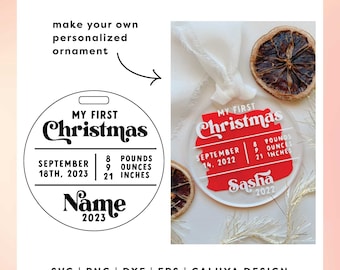 My First Christmas SVG | Milestone Ornament SVG | Baby Ornament SVG | Baby Christmas svg | Personalized ornament Cricut, Cameo Silhouette