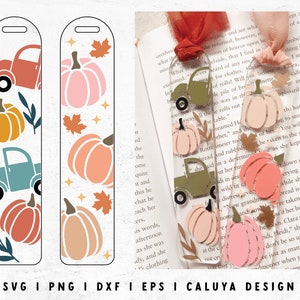 Bookmark SVG | Fall Pumpkin SVG | Vintage Truck SVG | Thanksgiving svg | Cute Pumpkin svg | Bookmark Template svg Cricut, Cameo Silhouette