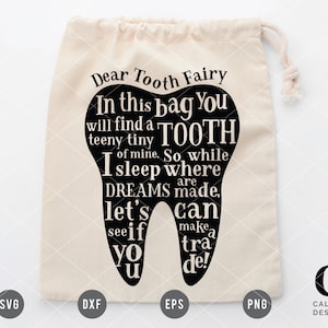 HADA DE LOS DIENTES SVG / Bolsa de dientes svg / Bolsa de hadas de los dientes svg / Dientes de bebé svg / Hacer bolsa de dientes para niños cortar archivo para Cricut, Cameo Silhouette
