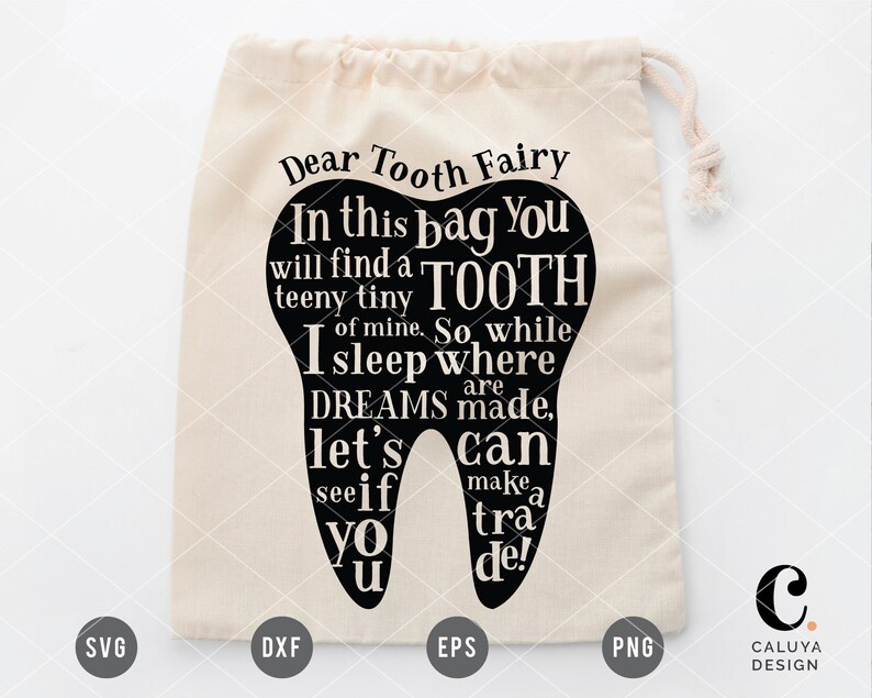 TOOTH FAIRY SVG | Tooth Bag svg | Tooth Fairy Bag svg | Baby Teeth svg | Making Tooth Bag for kids cut file for Cricut, Cameo Silhouette image 1