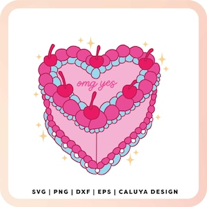 Heart Cake SVG | Cherry SVG | Trendy Clipart png | Coquette Bow SVG | A Girly Cake svg | Retro heart cake png | Retro Cake Sublimation png