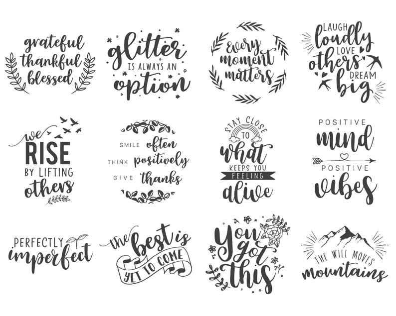 Inspirational Quote SVG Cut File Bundle for Cricut, Cameo Silhouette Motivational Quote Designs Glowforge File, Cuttable File, Quote PNG image 3