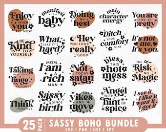 Sassy SVG | Manifest SVG | Boho Quote SVG Bundle | Trendy Quote svg | Trendy Shirt svg | Glass Can Wrap svg Bundle Cricut, Cameo Silhouette