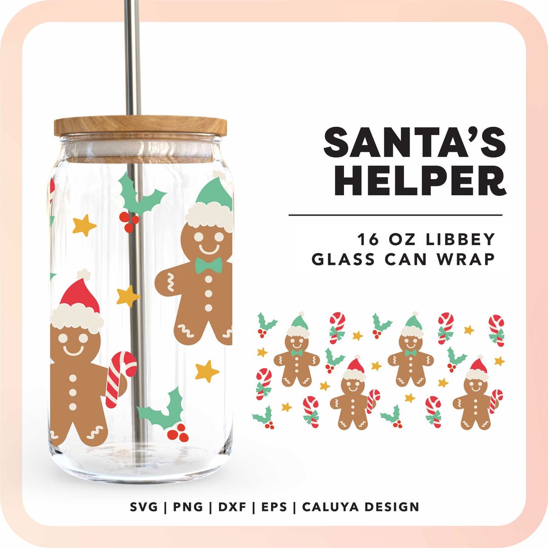 16oz Cute Santa Libbey Can Wrap SVG | Retro Gingerbread Beer Glass Can ...