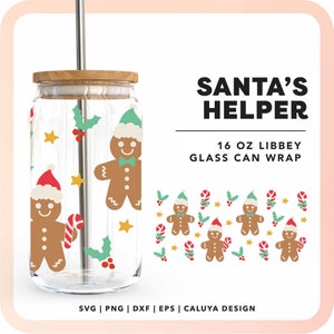 16oz Cute Santa Libbey Can Wrap SVG | Retro Gingerbread Beer Glass Can wrap svg, Trendy Christmas Cup Full Wrap svg, Sublimation Design