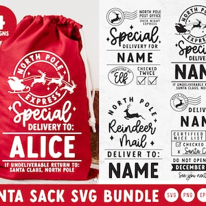 SACO DE PAPAI NOEL retrô SVG | Bolsa de Papai Noel personalizada svg | Pólo Norte svg | Bolsa de Natal svg | Entrega especial svg | Cricut, Silhueta Camafeu