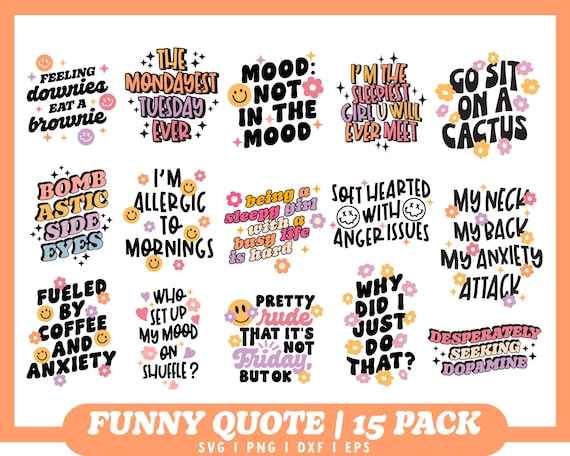 Trendy Funny quotes bundle svg, Sarcasm Svg Bundle, Sarcastic Svg, Groovy SVG Bundle, Hot Girls SVG, Iced Coffee svg, Mental Health svg