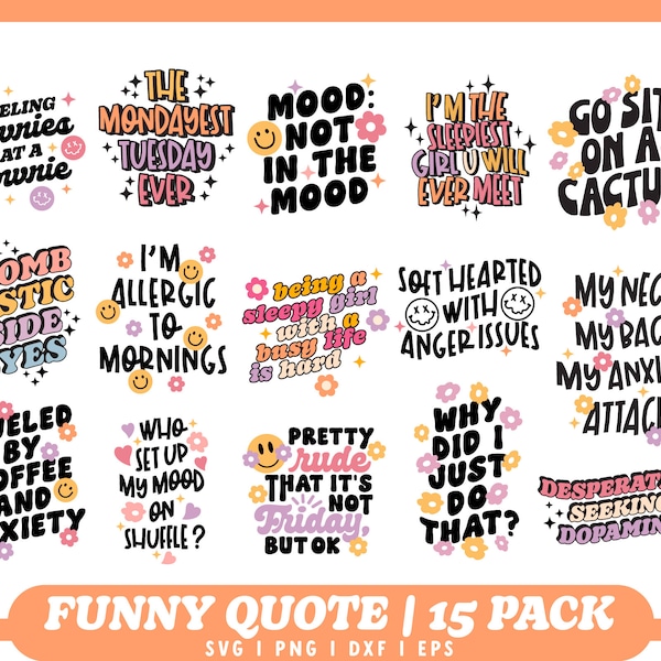 Trendy Funny quotes bundle svg, Sarcasm Svg Bundle, Sarcastic Svg, Groovy SVG Bundle, Hot Girls SVG, Iced Coffee svg, Mental Health svg