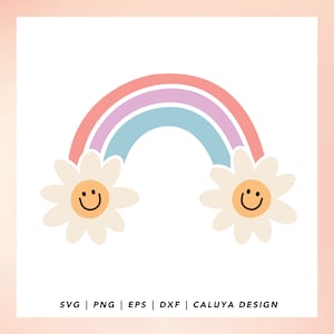 BUY 5 GET 30% Off | Retro Rainbow SVG | Retro Daisy svg, Happy Face svg, Cute & Trendy Rainbow png, Daisy Flower svg, retro flower clipart