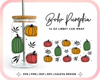 Boho Pumpkin SVG | Fall Libbey Can Wrap SVG, Autumn Gourd SVG, Glass Can Wrap Design for Fall, Pumpkin Line Art svg, Elegant Fall svg Cricut