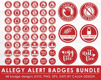 Food Allergy SVG Bundle | Allergy Awareness SVG | Food Sensitivities SVG | Food Allergy Sticker | Peanut Allergy svg | Gluten Allergy svg