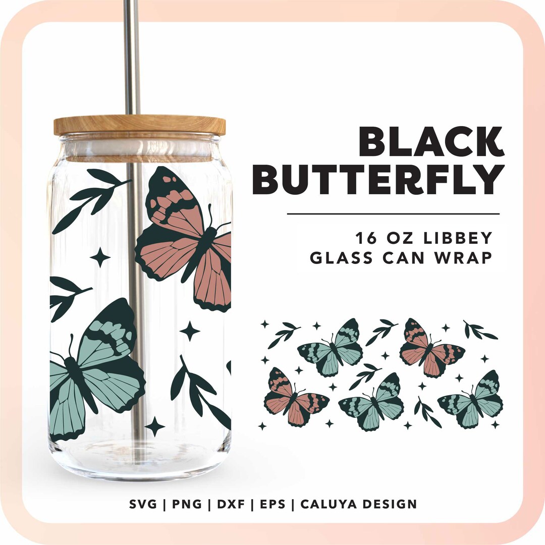 16oz Butterfly Libbey Can Wrap SVG | Boho Butterfly Beer Can Wrap Svg ...