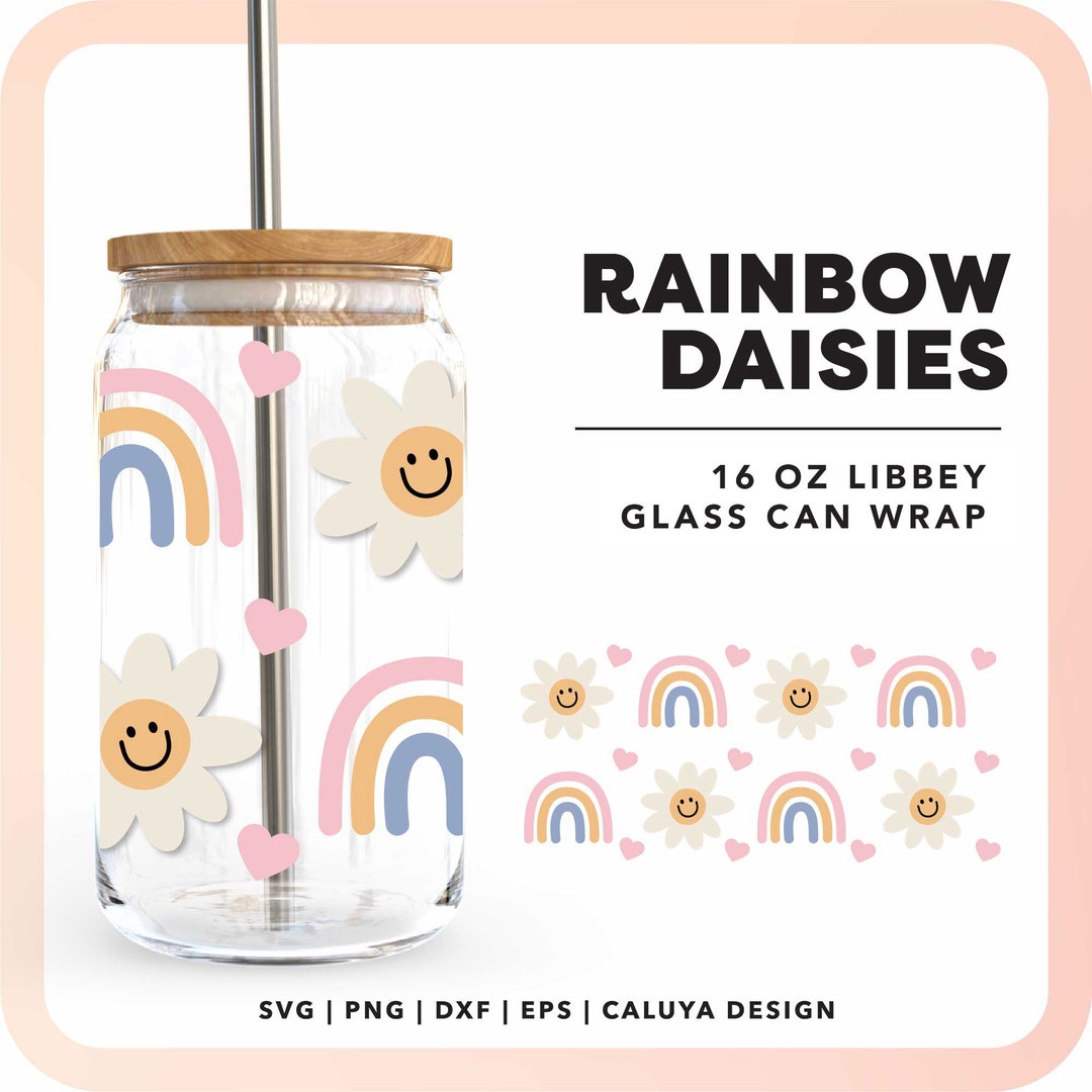 16oz Groovy Smiley Face SVG | Retro Rainbow Beer Can Glass Wrap Svg ...