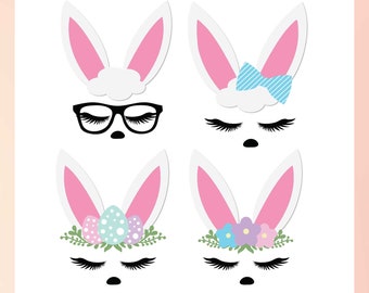 Cute Bunny Face SVG | Boy Easter SVG, Easter Kids T-shirt SVG, First Easter Baby Shower svg, Rabbit svg, Animal Face svg, Baby Onesie svg