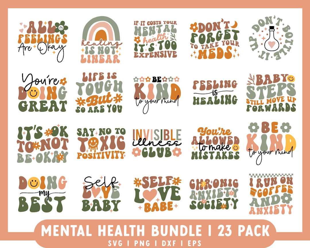Retro Mental Health Bundle SVG | Mental Health Sticker Svg | Mental ...