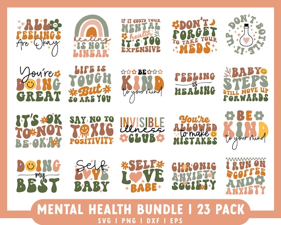 Retro Mental health Bundle SVG | mental health sticker svg | mental health svg shirt, mental health svg kids, Groovy Mental Health Quote svg
