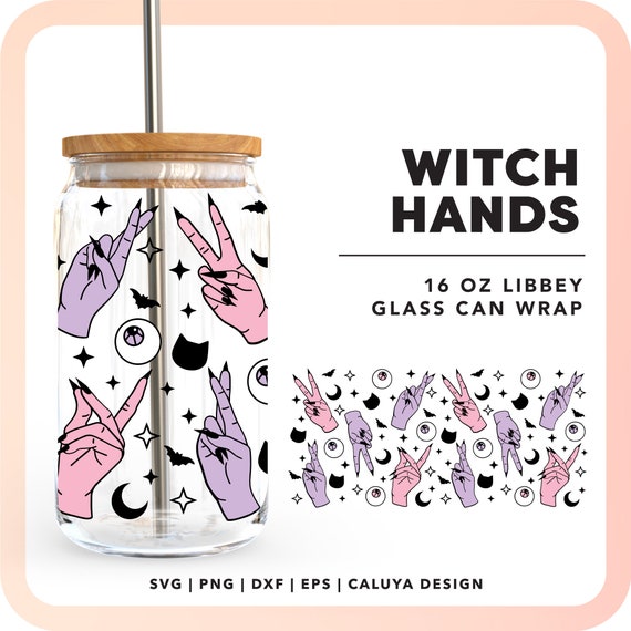 Mystic Witch SVG | Witch Libbey Can Glass SVG | Halloween Glass Can Wrap SVG | Witch Vibe svg | Libbey Can 16oz svg Cricut, Cameo Silhouette