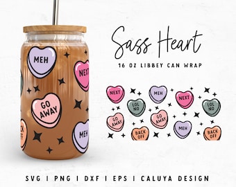16oz Libbey Can Wrap SVG | Heart Candy SVG | Valentine Libbey Can SVG | Glass Can Wrap svg | V-day svg | Cup Wrap Cricut, Cameo Silhouette