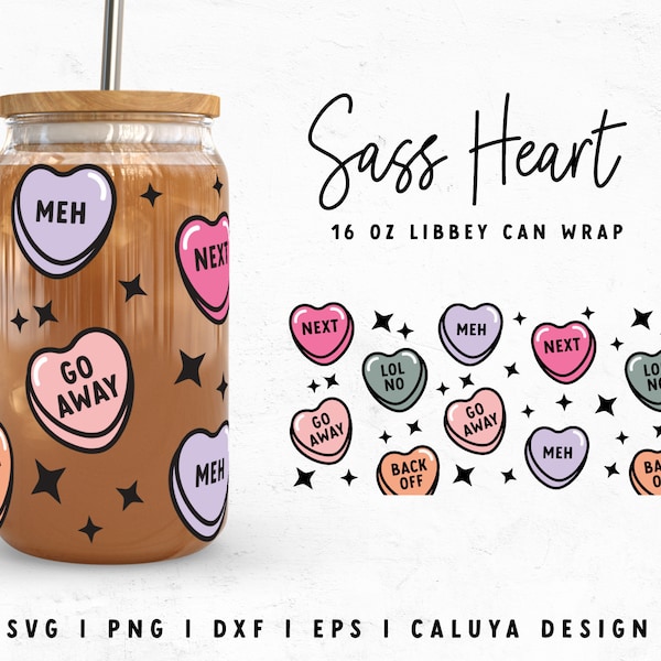 16oz Libbey Can Wrap SVG | Heart Candy SVG | Valentine Libbey Can SVG | Glass Can Wrap svg | V-day svg | Cup Wrap Cricut, Cameo Silhouette