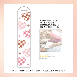Bookmark SVG | Bookmark Template SVG | Checkered Heart SVG | Retro Heart svg | Hot Girls Read Books svg | Bookish Era svg, Cricut cut file image 1