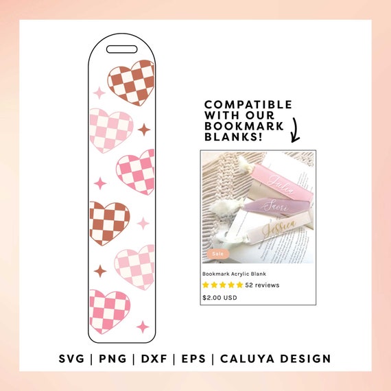 Bookmark SVG | Bookmark Template SVG | Checkered Heart SVG | Retro Heart svg | Hot Girls Read Books svg | Bookish Era svg, Cricut cut file